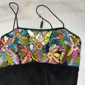 Rare 100% Silk Beaded Tropical LBD Dress